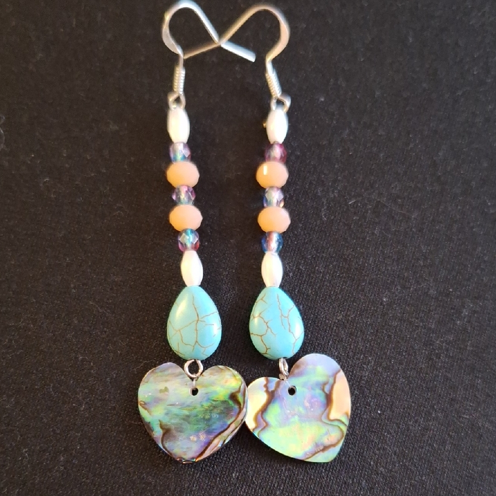 Blue Teardrop Heart Earrings with Iridescent Charms